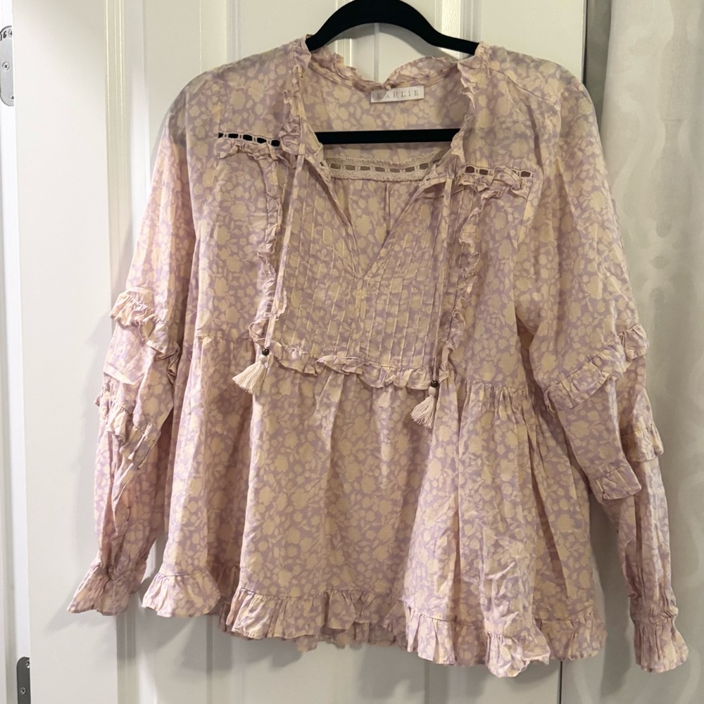 Karlie Floral Ruffle Blouse in Cream and Pink